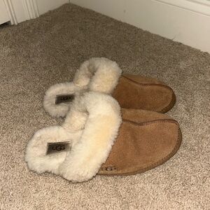 UGG Tan and Cream Shearling Slippers